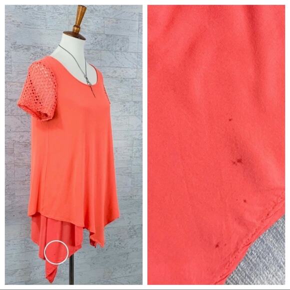 Anthropologie Entro coral lace layered handkerchief asymmetrical tunic blouse - Picture 5 of 7